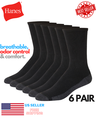 Hanes Men's Ultra Cushion Crew Socks – 6, 8, Or 12 Pack, Max Comfort For Shoe Size 6-12