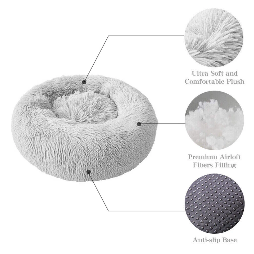40" inch Fluffy Plush Donut Cuddler Bed Pet Dog Cat Calming Cushion Kennel Nest - Image 3 of 4