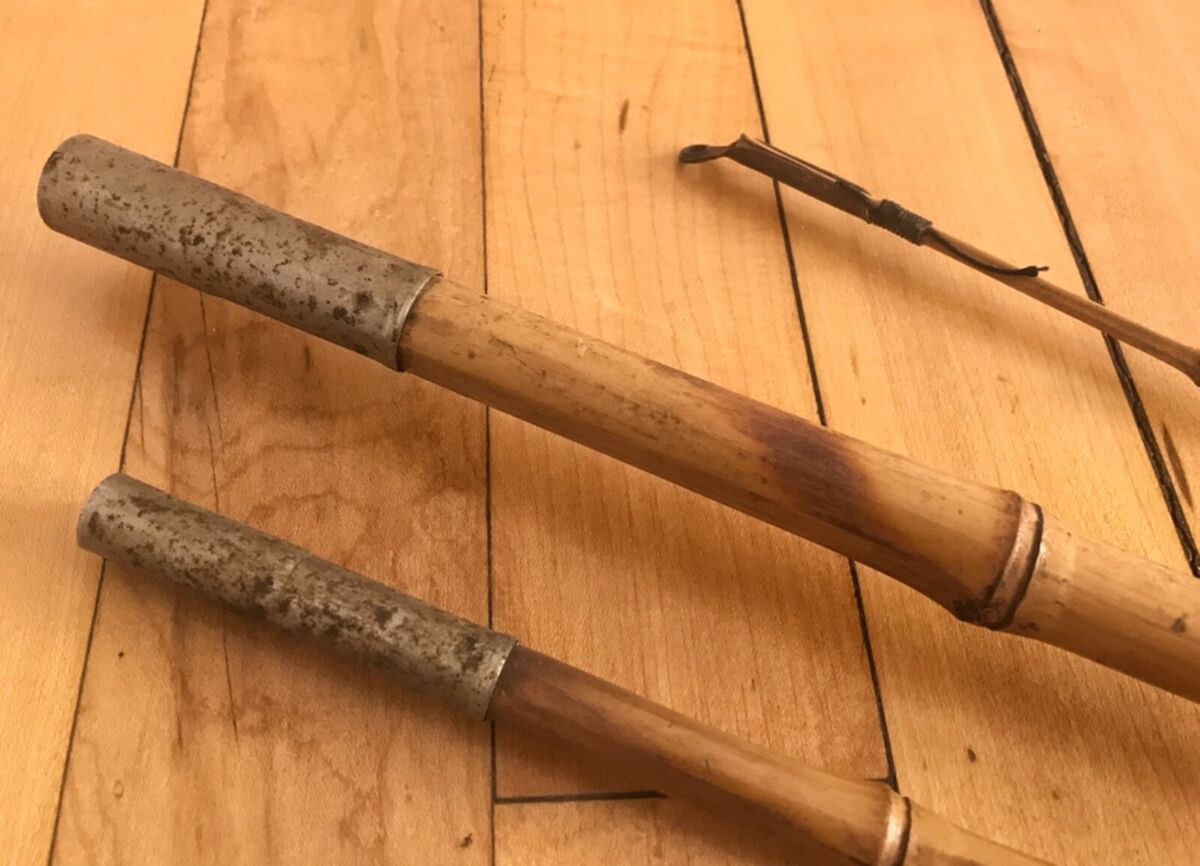 VTG 12' Three Piece Bamboo Wood Fishing Rod - Rustic, Primitive, Folk Art  Decor