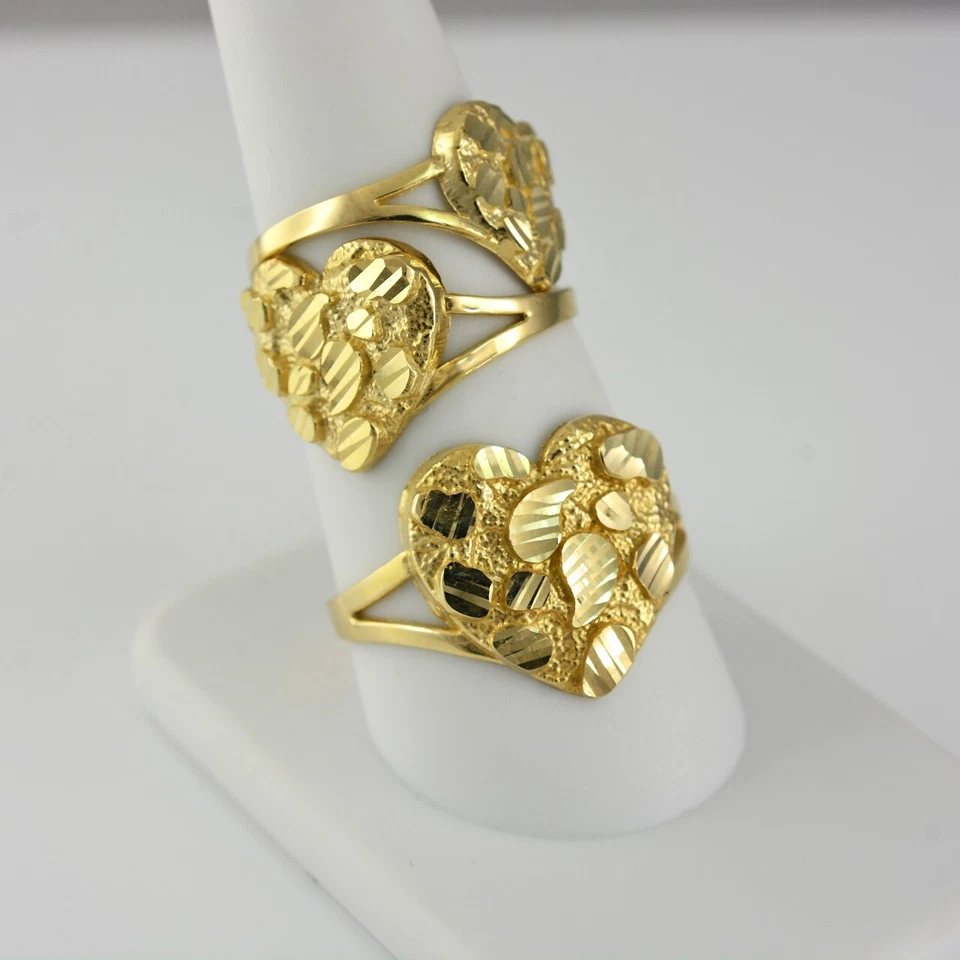 10K Yellow Gold Nugget Sparkle-cut Heart Ring (Small, Medium, Large) - Image 3 of 4