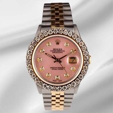 Rolex Men's Datejust 36mm YG & Steel ICED 2.50ct Diamonds Pink Mop Dial Watch