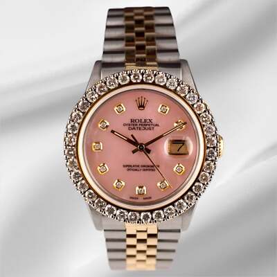 Rolex Men's Datejust 36mm YG & Steel ICED 2.50ct Diamonds Pink Mop Dial Watch