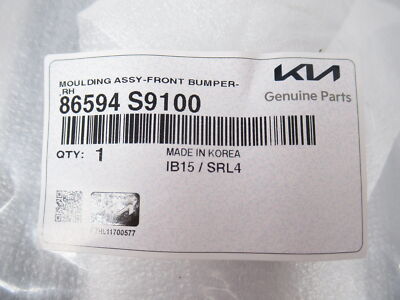 Genuine OEM Kia 86594 S9100 Passenger Front Bumper Outer Molding