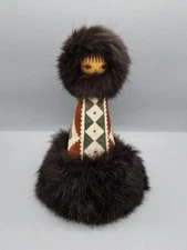 Vintage Eskimo Leather & Fur Wooden Peg Doll Folk ART Indigenous