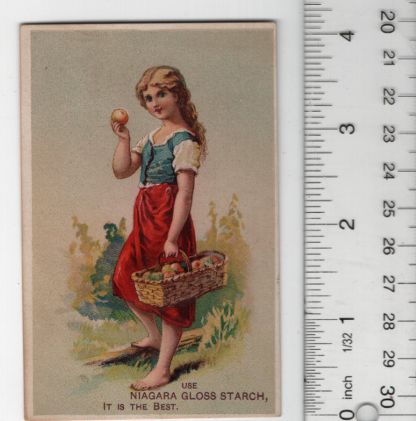Niagara Gloss Starch Fruit Basket Victorian Trade Card 1800s 3"x4" VTC-XG148