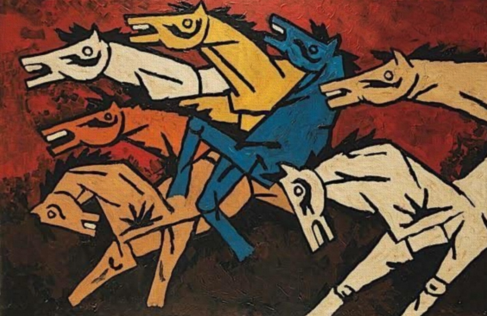 Lucky Seven Horses | Handmade Painting | Cotton Canvas | Acrylic Color