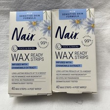 2- Nair Wax Ready-Strips for Face  Bikini, Sensitive Skin 80 Strips  New
