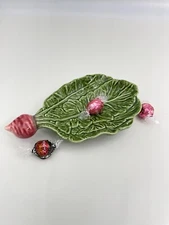 OLFAIRE Turnip Radish Green Leaf Serving Dish 478/1 Majolica Portugal 10"