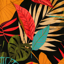 FAT QTR OR YARDAGE TRENDTEX HAWAIIAN Black Fabric Honolulu Sunset Big Leaves