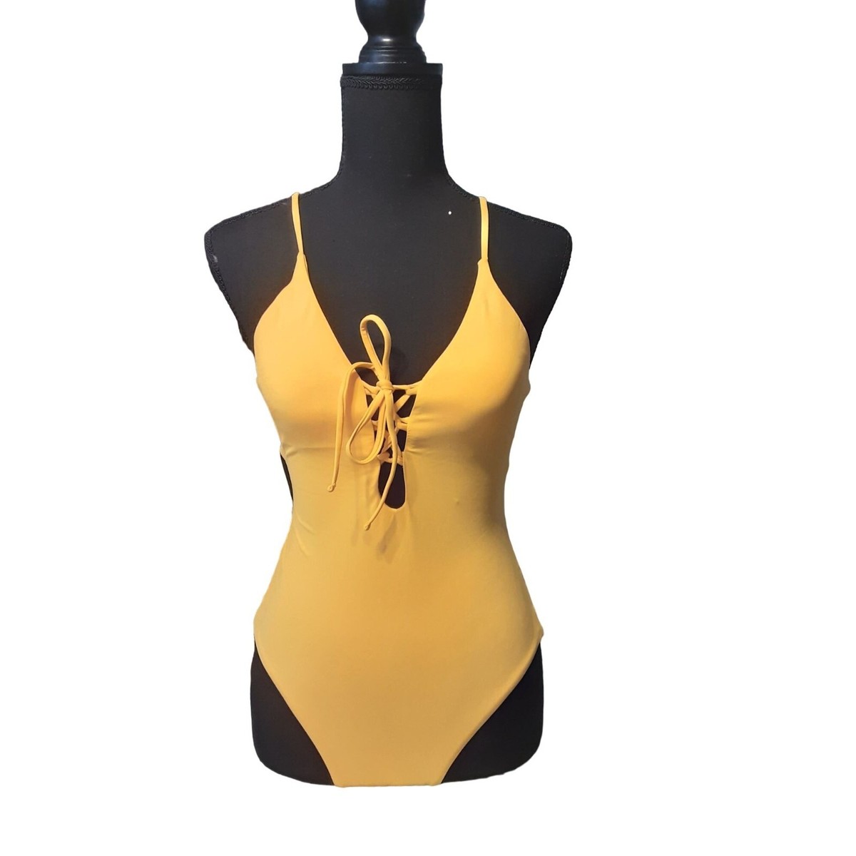 Aqua Lace Up Criss Cross Back One Piece Swimsuit XS UK