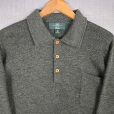 ORVIS VTG Mens Size Large Oversized Collared 100% Wool Polo Sweater Drab Green