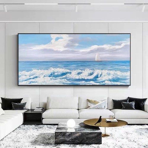 Modernes handgemaltes Wohnzimmer Ölgemälde horizontale Version der Welle - Bild 1 von 5