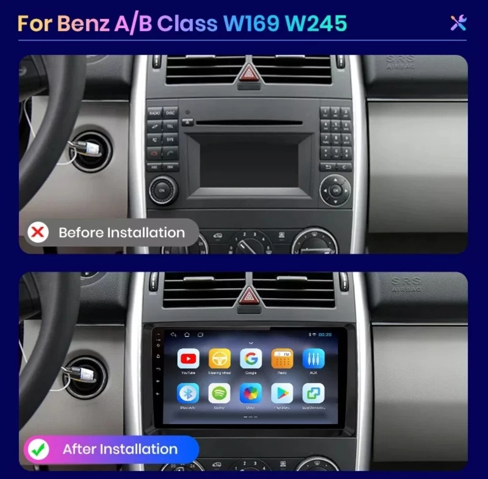 RADIO 2 DIN PER MERCEDES CLASSE A W169 B W245 BLUETOOTH ANDROID GPS RDS WI-FI - Immagine 2 di 4