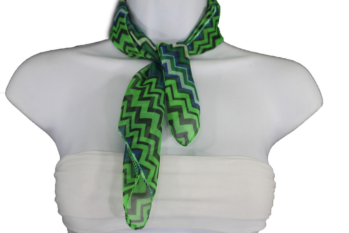 Women Fashion Bright Green Neck Scarf Fabric Black Chevron