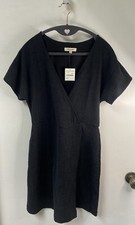 NWT Madewell Faux Wrap Cross Front Flutter Sleeve Mini Dress Black Minimalist S