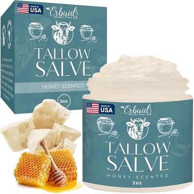 Beef Tallow for Skin -Organic Grass-Fed Whipped Beef Tallow and Honey Balm - De