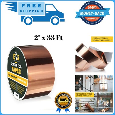 Copper Foil Tape with Conductive Adhesive for Guitar & EMI Shielding (2'' x 33') 