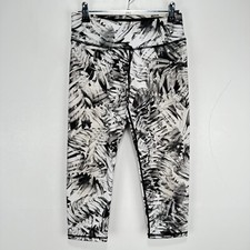 Prana Cropped Leggings Women Small White Back Floral Stretch Wicking Made in USA