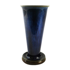 Denby Danesby Bourne Ware 1930s Electric Blue Trumpet Stoneware Glazed Vase