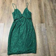 Line + Dot Mini Bodycon Dress Womens Size Small Green Lace Deep V-Neck Cut Out