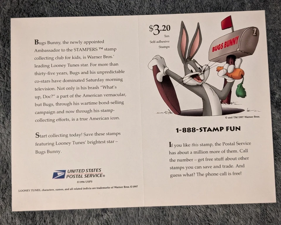 1997 Bugs Bunny booklet stamp issue Sc 3137 MNH sheet of 10 Looney Tunes - Image 2 of 2
