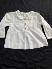 Jacadi (Paris) White Textured Woven 100% Cotton Peter Pan Collar Blouse-6 Months