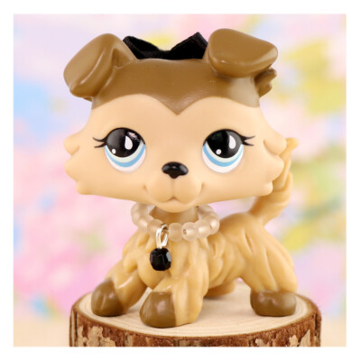 Mini LPS Collie Brown Tan Dog with Black Accessories Cute Bobble