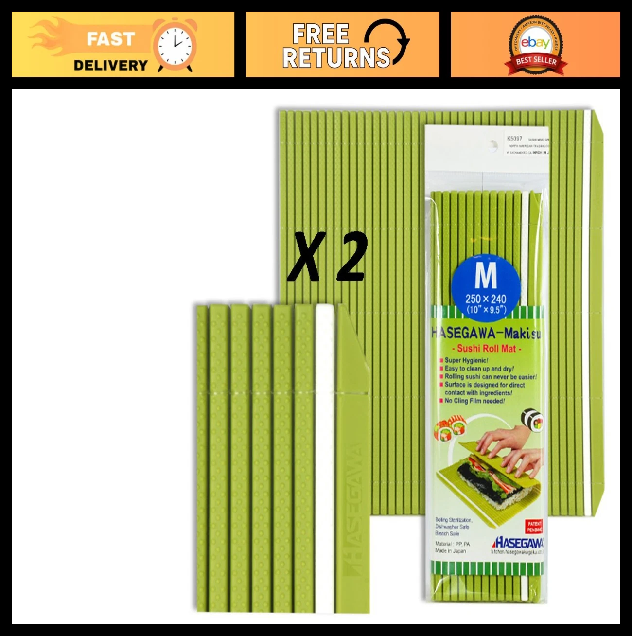 Set of 2 Professional Plastic Sushi Rolling Mats - 10" x 9.5" - Japanese Design
Opens in a new windo