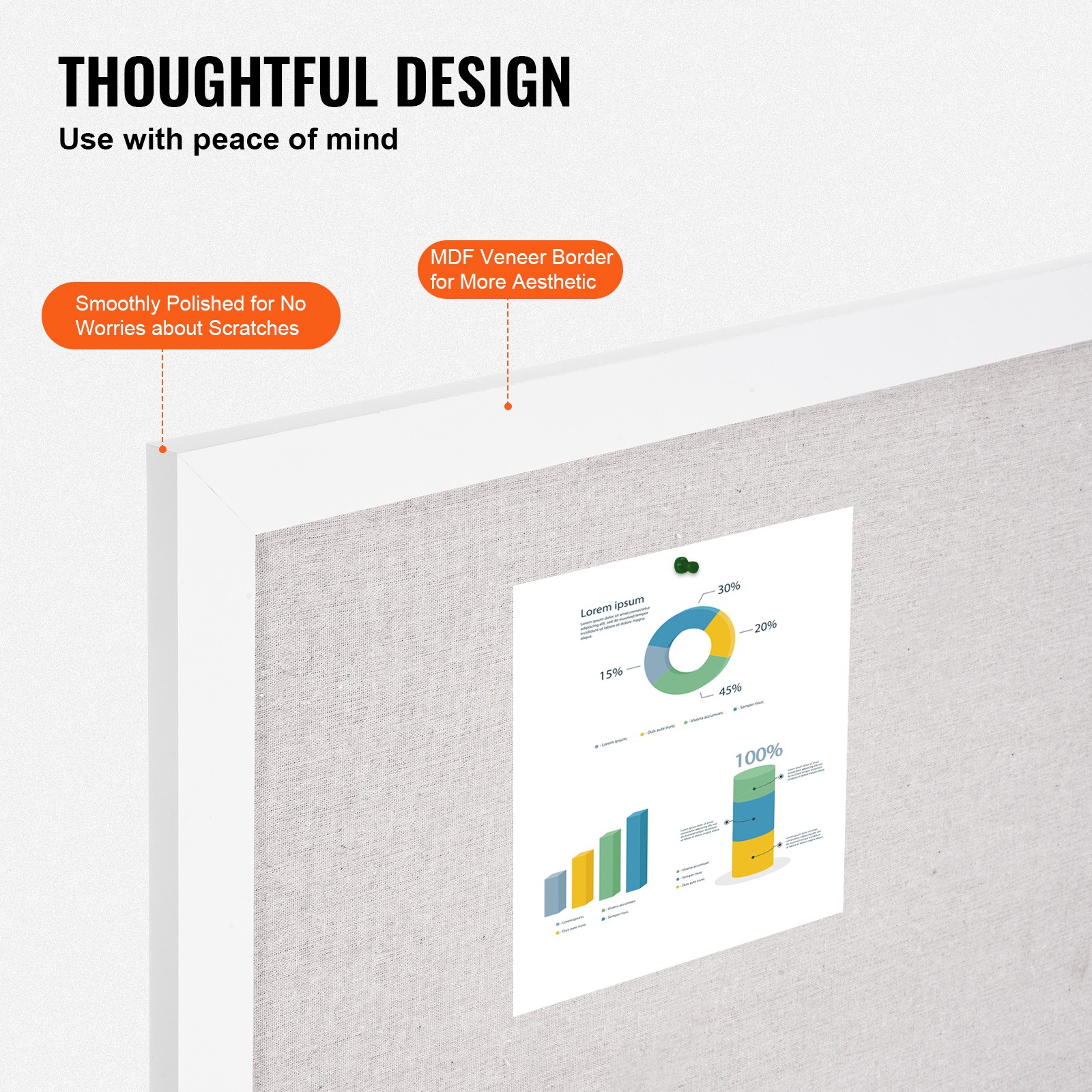 Uimoso 36"x24" White Cork Board with Linen Surface Wall-Mounted Bulletin Board