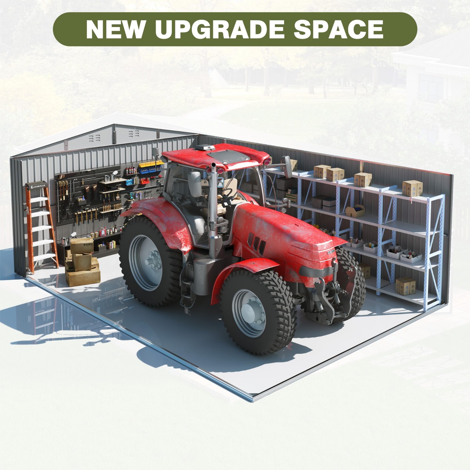 12x16FT Outdoor Metal Storage Shed w/ Durable Frame and Lockable Door Patio