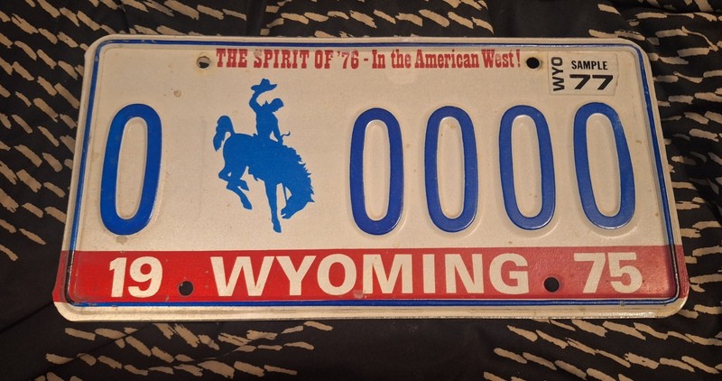 wyoming license plate Sample 1977