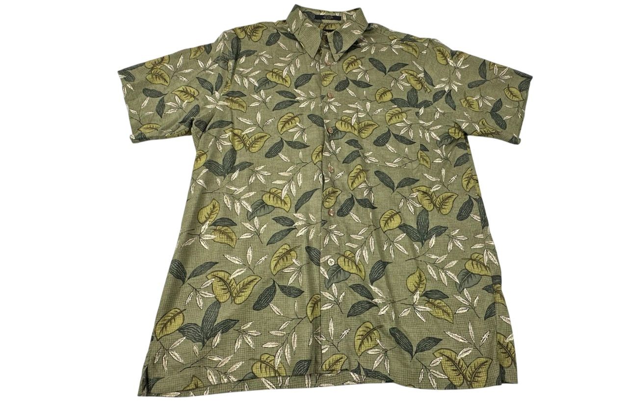 Marc Edwards Green Leaf Dadcore Tropical Short Sleeve Button Up Shirt Men Size L