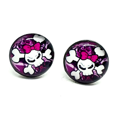 Pink Skull Crossbones Earrings Studs Tattoo Goth Girl Emo Metal Rock Jewellery