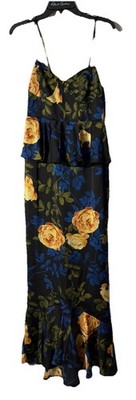 NWT Boohoo Occasion Womens Satin Floral Cupped Peplum Maxi Dress Size 14