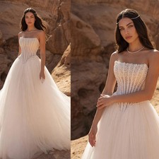 Off The Shoulder Beading Wedding Dresses Tulle A-Line Sleeveless Bridal Gowns