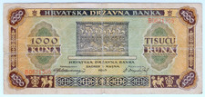 1943 Croatia 1000 Kuna 0621305 Paper Money Banknotes Currency