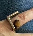 HM Signed Vintage 925 Mexico Sterling Silver With Tigers Eye Modern Size 7.5