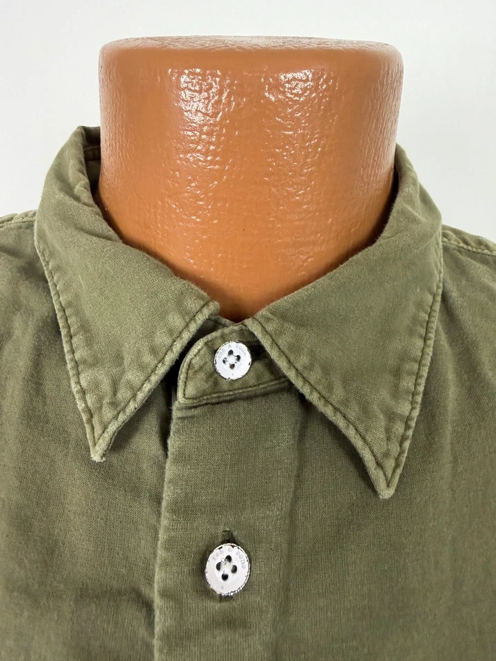 Camisa Rag & Bone Hombres XL Apretada Militar Verde Oliva OG Mínima Informal Abotonada Foto 3 de 4