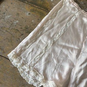Vintage 1930s 40s Bed Shorts Lace Silk? Pink Used As Is Lingerie