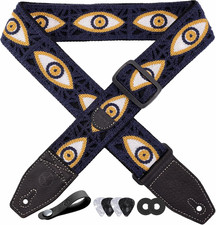 Guitar Strap, 2 Inch Eyes Knit Guitar Straps with Full Grain Leather End, for Ba