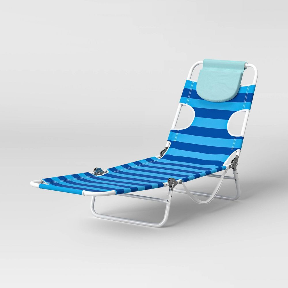 Пляжный шезлонг с широкой полосой - синий - Sun Squad