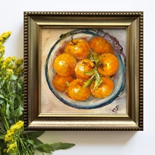 Apples Fruit art Original oil painting  Still  Life mini art 4x4in OS