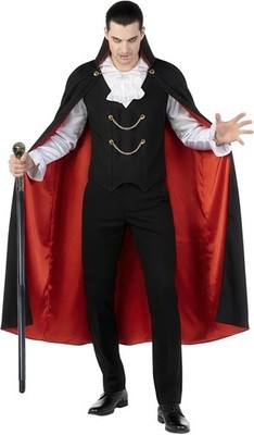 Men`s Vampire Costume Adult Count Dracula  Cape + Cane Halloween M - XXL