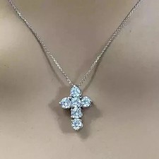 2CT Round D/VVS1 Moissanite Women's Beauty Cross 18" Pendant 925 Sterling Silver