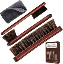 4-Piece 100 Horse Hair Shoe Brush Kit for Leather Care Professional Dauber ...