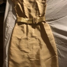 Talbot's Petites Gold Satin Dress with Sequined Belt; 4P; Pre-owned