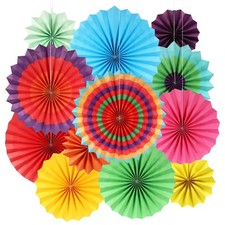 12 PCS Paper Fans Mexican Party Decorations Colorful Rainbow Tissue Flowers