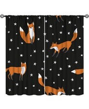 Rustic Fox Blackout Curtains Cute Forest Animal Orange Fox White Stars Black Kid