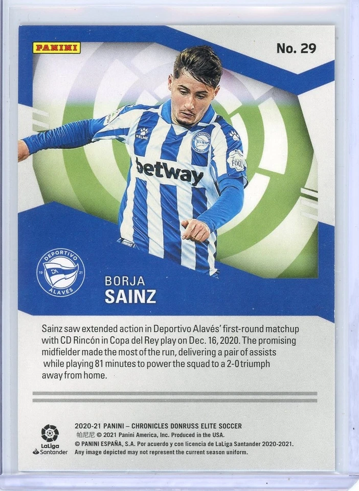 2020 Panini Chronicles Elite La Liga Borja Sainz #29 Gold /10 Rookie RC - Image 2 of 2