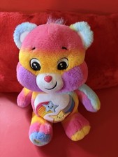 Care Bear  Dare To Care  Plush. Multicolored Rainbow Tye Dye Design.